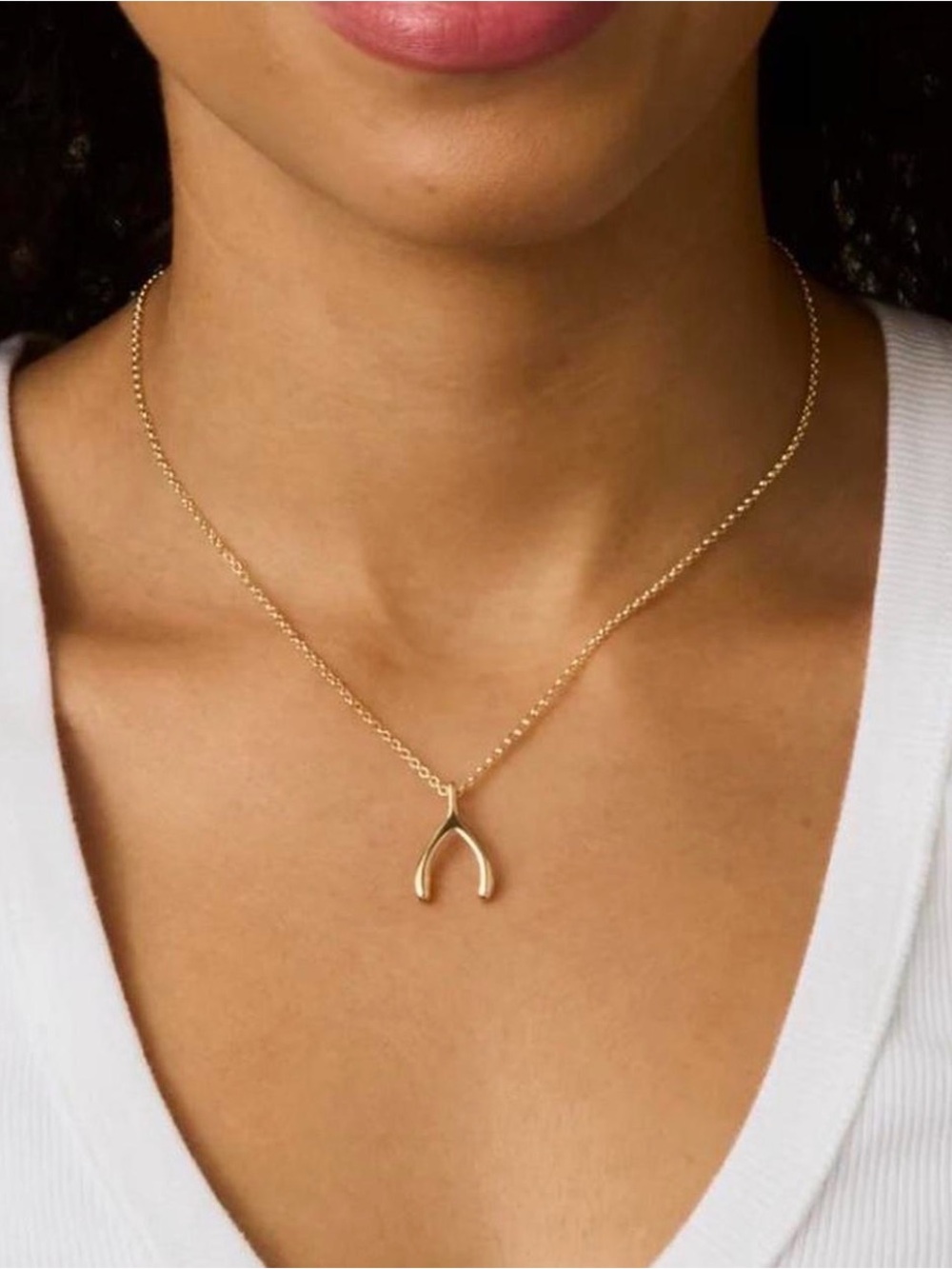 Jane Win 10k Gold Wishbone Pendant Necklace Charm with pouch and gift box